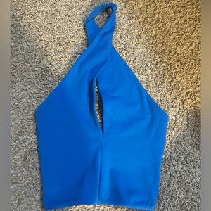 Blue twisted halter top